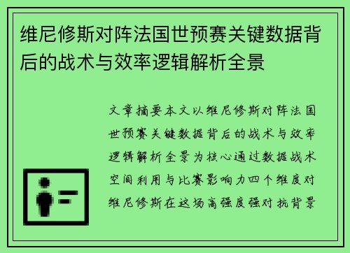 维尼修斯对阵法国世预赛关键数据背后的战术与效率逻辑解析全景